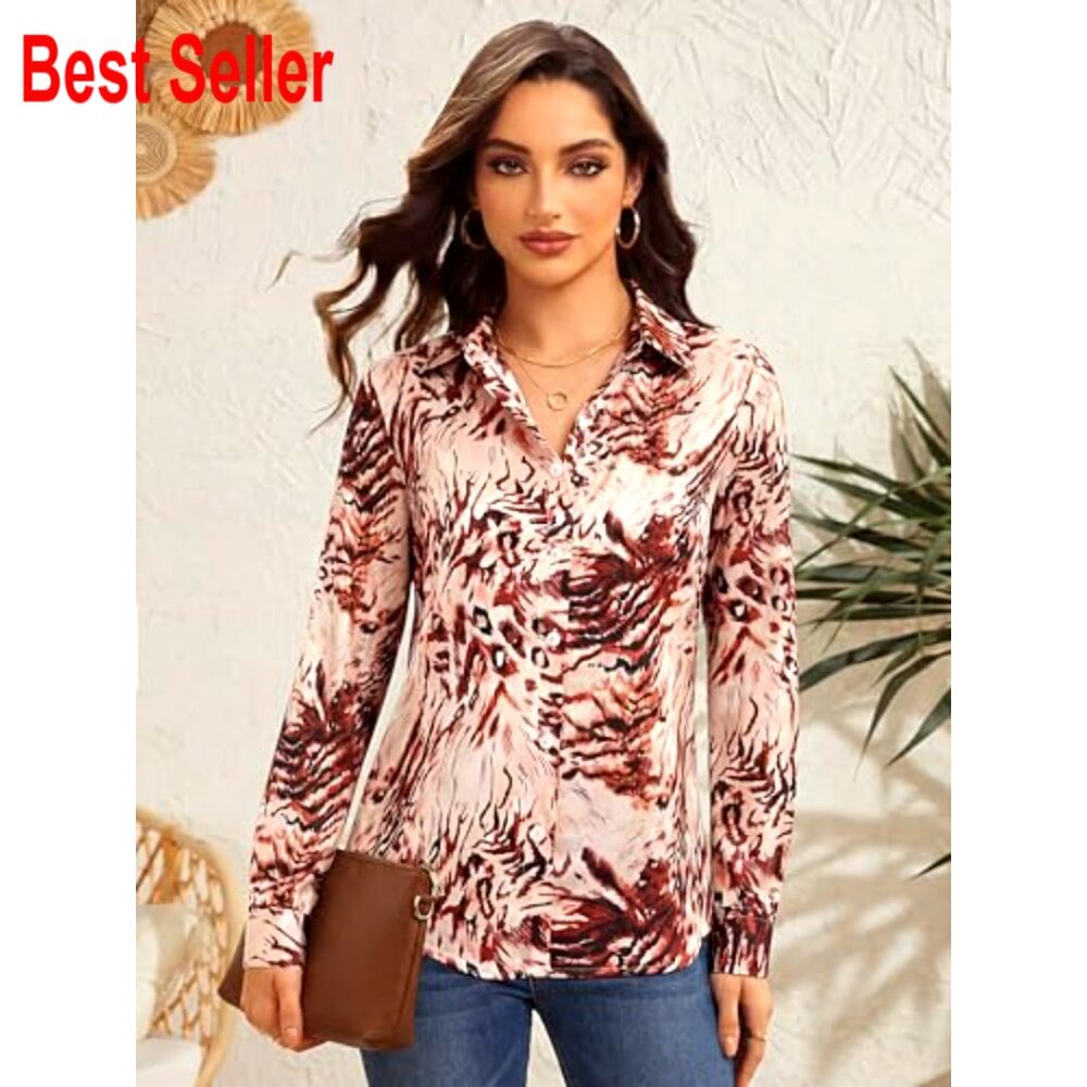 Silky Wrinkle-Resistant Button Down Blouse Long S… - image 2